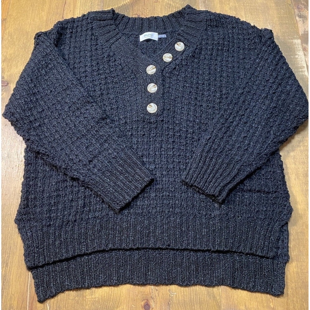 Bluivy Women Sweater S/M Black Pull Over With Turtle Shell Buttons - Picture 1 of 6